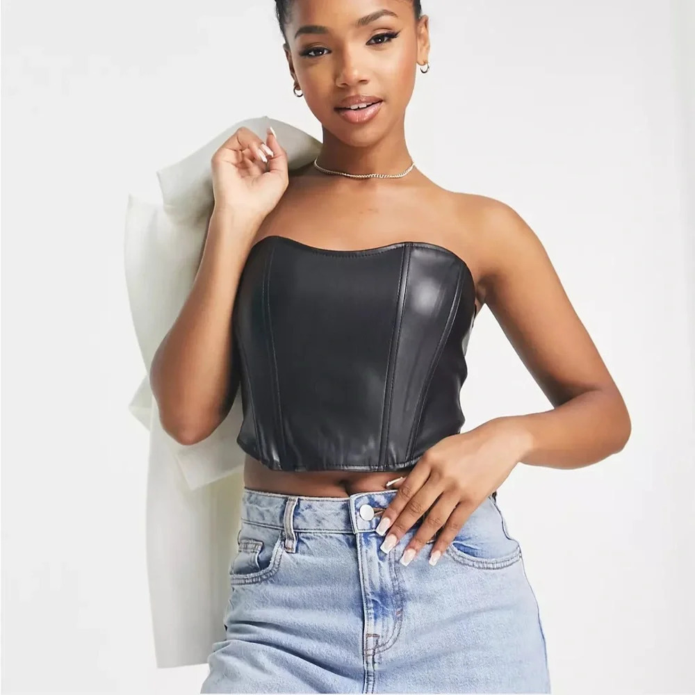 Bershka faux leather corset top in black size medium brand new with tags